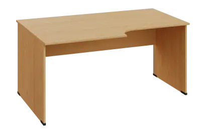 ERL 28 - 168 stůl kancelářský, rohový, levý, dřevěná podnož, deska 25 mm, široký 1600 mm, javor horský